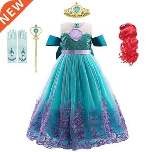 Mermaid Ariel Princess Girl Dress Cosplay Costumes Kids Hall
