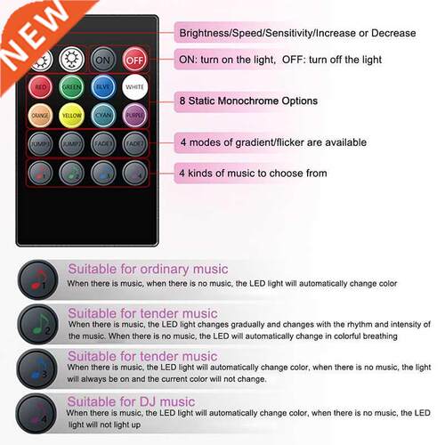 4Pcs Car RGB LED DRL Strip Light Car Auto Remote Control Int