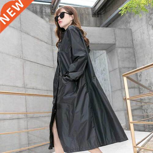 Black and Red Long Raincoat Women Waterproof Hood, Ladies R