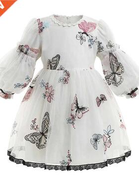 2022 new girl dress spring and autumn lace dress pompom yarn