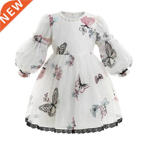 2022 new girl dress spring and autumn lace dress pompom yarn