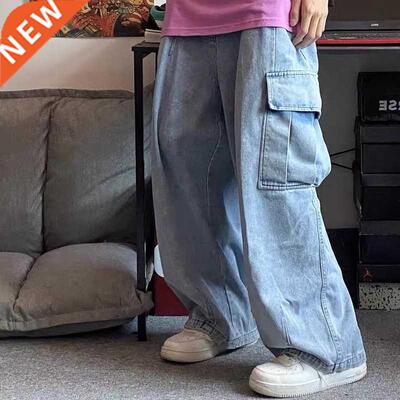 HOUZHOU Baggy Jeans Trousers Male Denim Pants Black Wide Leg