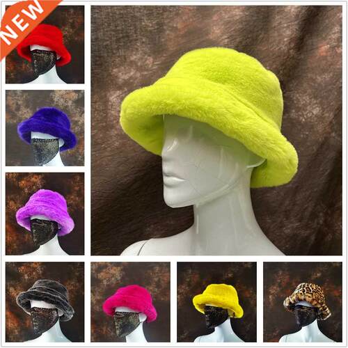 2022 Fashion Autumn Winter women Faux Fur Bucket Hat Thicken