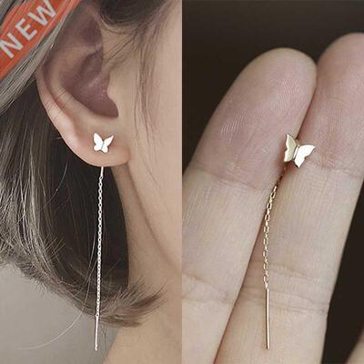 Long Tassel Butterfly Drop Earrings Silver Color 2020 Fashio