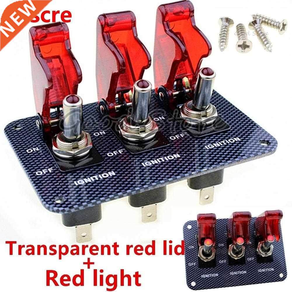 3X12V Red LED Safety Cover Aircraft Toggle Switch Carbon Fib