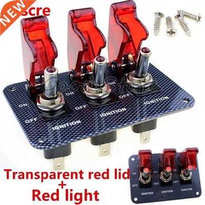 3X12V Red LED Safety Cover Aircraft Toggle Switch Carbon Fib