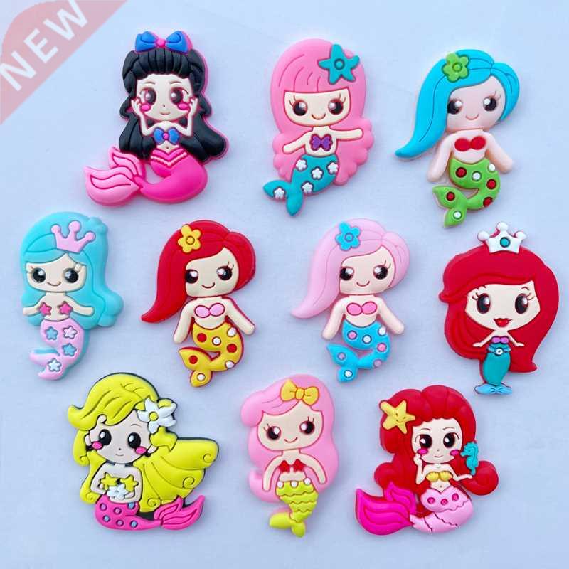 10 Pcs Cute Cartoon Mermaid Series Flat Back Soft Rubber