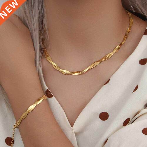 2022 18K Gold Plated Waterproof Braided New Herringbone Chai