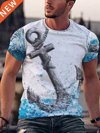 New Casual Round Neck Short Sleeve Pullover Men's T-Shirt