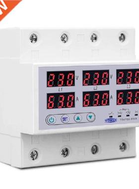Din Rail 3 Phase Voltage Relay 380V Voltmeter Ammeter Over