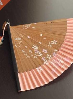 Moon Fan Bamboo Handle Folding Fan Silk Fan Hanfu Fan