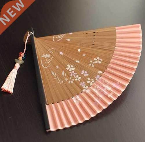 Moon Fan Bamboo Handle Folding Fan Silk Fan Hanfu Fan