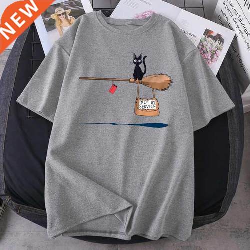 Magic broom cat Harajuku T Shirts Women Fashion Short Sleeve