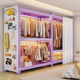 货架衣柜家用卧室简易组装收纳柜子出租房用金属衣帽间架儿童衣橱