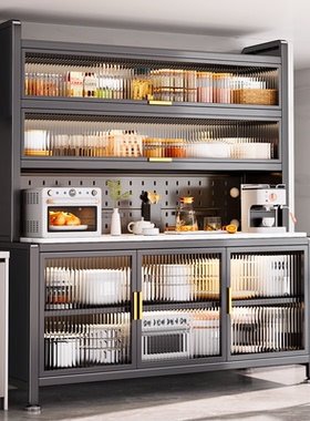 厨房微波炉置物架一体烤箱收纳架储物碗碟柜多功能餐边柜防尘橱柜