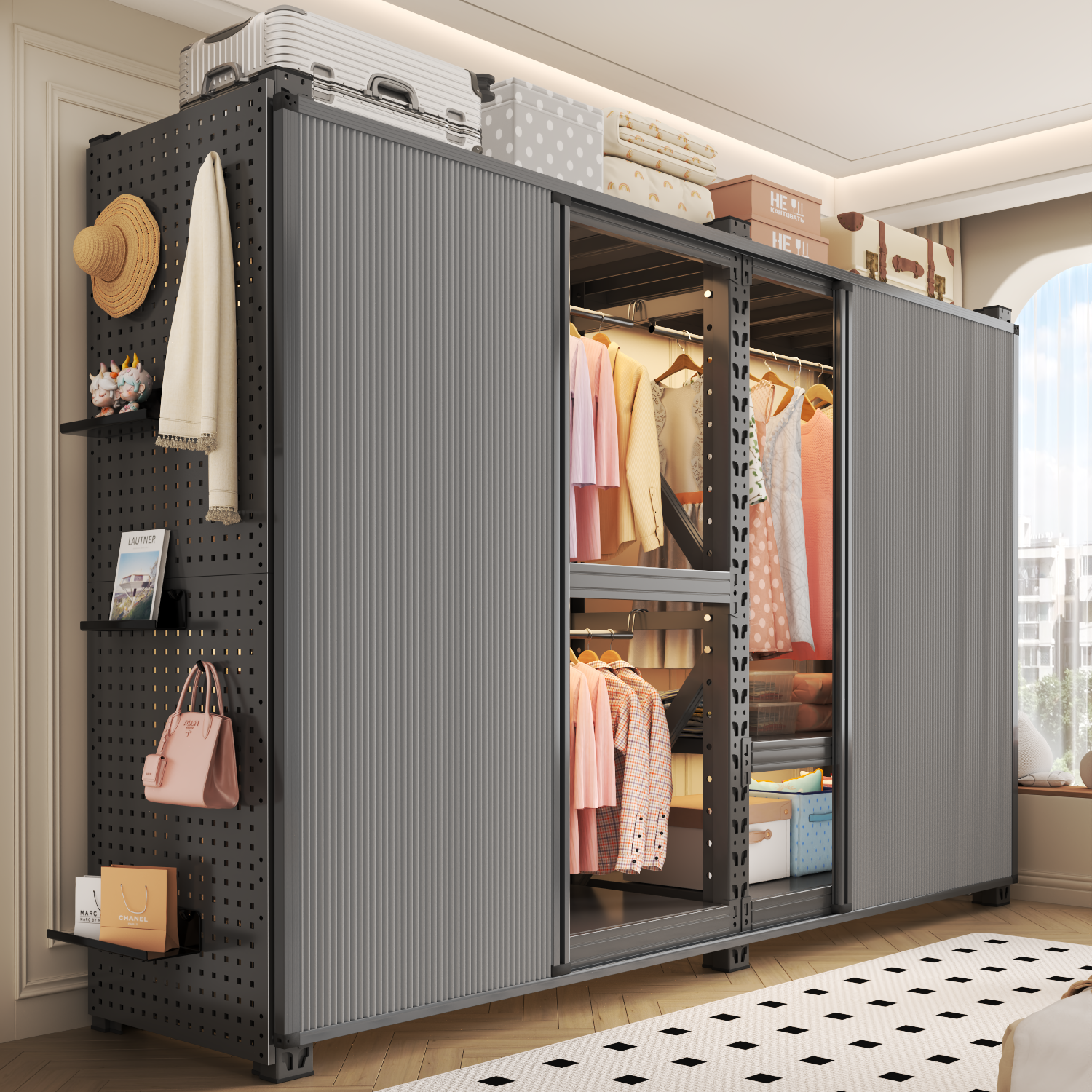 货架衣柜卧室落地置物架防尘挂简易组装衣架出租房衣橱衣服收纳柜,收纳整理,衣物收纳柜/简易衣橱,淘宝优惠券,粉丝福利购,淘宝优惠卷