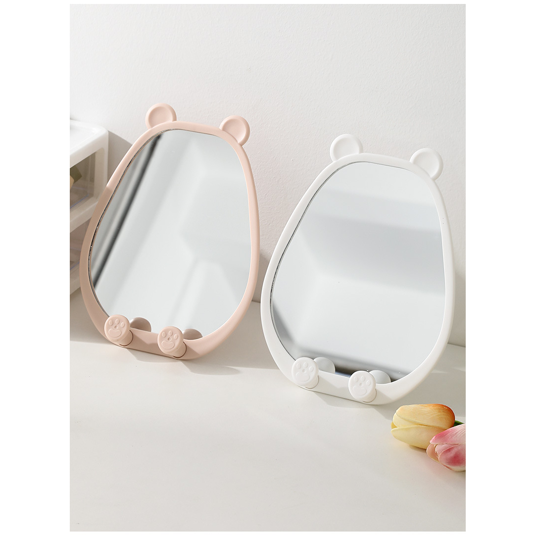 塑料小熊桌面化妆镜台式奶油风办公室梳妆台镜子可爱不规则梳妆镜