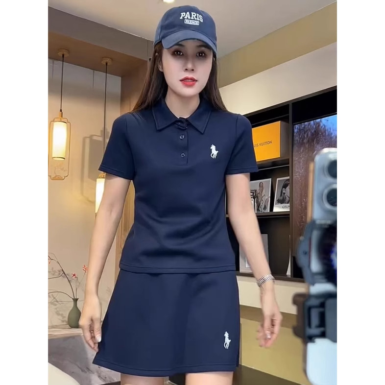 2026年夏季新款时尚运动休闲小马刺绣短袖衬衫女款短裙两件套装裙图片