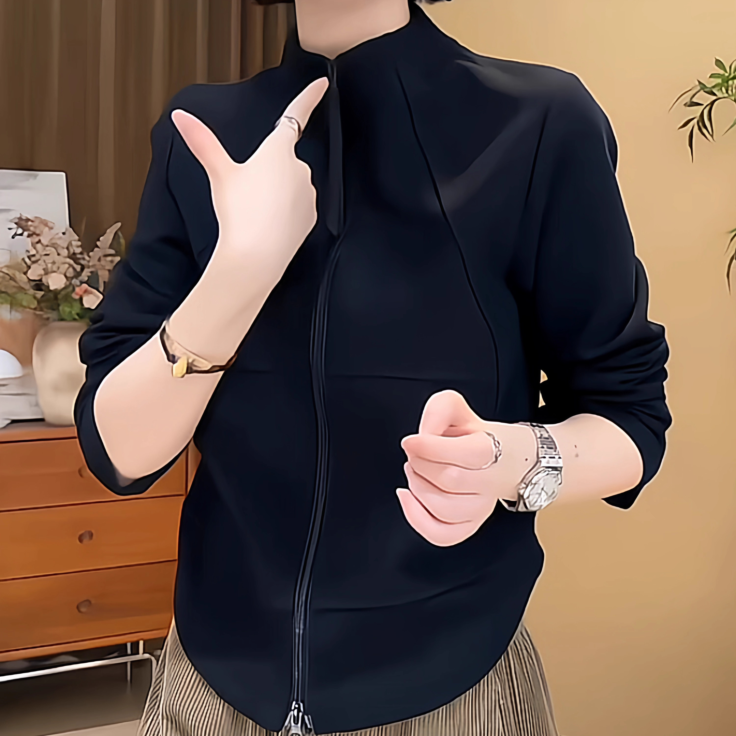 高级感立领长袖卫衣外套女2025秋冬装新款双拉链开衫上衣时尚洋气