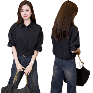 爆款衬衣女时尚遮肚子短款上衣2026早春装衬衫设计感洋气质打底衫