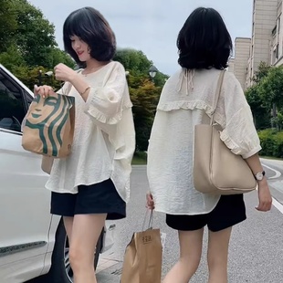 薄款 雪纺衫 女2025夏季 宽松遮肚上衣 设计感洋气小衫 短袖 蝙蝠袖 衬衫