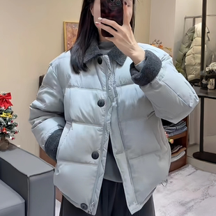 2026冬季新款撞色翻领加厚短款棉衣外套女款小个子洋气保暖棉袄潮