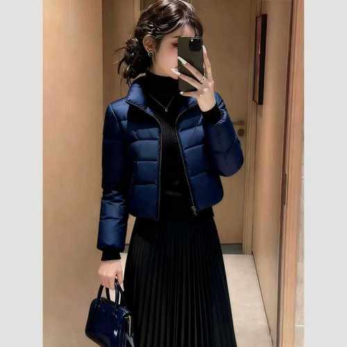 2025冬季新款藏青短款羽绒棉服女立领显瘦保暖修身外套时尚洋气