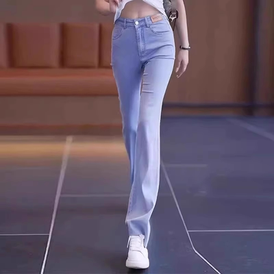 蓝色天丝微喇牛仔裤女2025新款