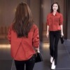 春季长袖女士衬衫2026爆款新款女装衬衣春装宽松时尚洋气红色上衣