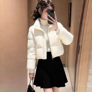 2026新款短款白色棉袄女立领拉链显瘦保暖外套小个子羽绒棉服轻便
