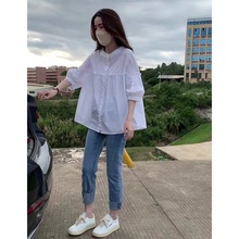 法式甜美减龄韩系温柔系白色衬衫女设计感小众娃娃衫短袖上衣夏季