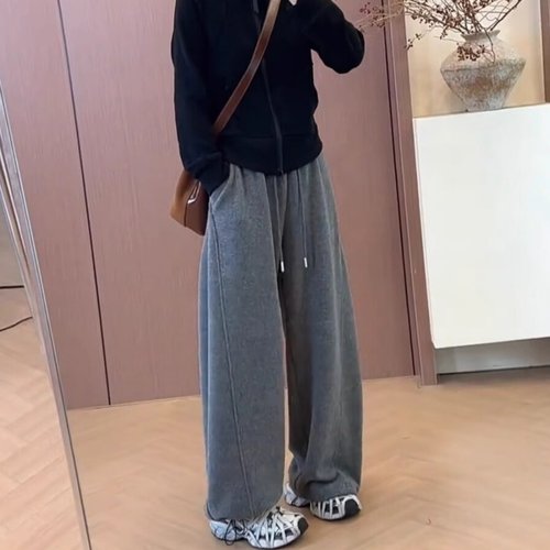 超火小个子高腰显瘦毛呢弯刀裤