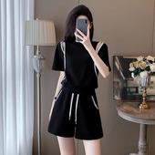 上衣短裤 夏季 女设计感黑色短袖 欧货高级感休闲运动套装 两件套 新款