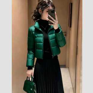 2026冬季新款绿色短款羽绒棉服女立领显瘦保暖修身外套时尚洋气