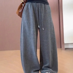 加绒加厚直筒阔腿裤 高腰显瘦休闲弯刀裤 女秋冬季 韩版 新款 百搭时尚