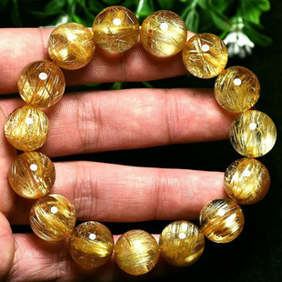 天然招财金发晶钛晶金发手链巴西黄发晶水晶转运手串情侣男女