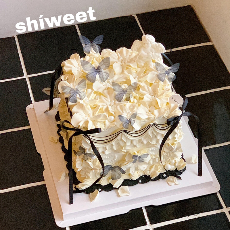 芭蕾风渐变蝴蝶蛋糕装饰手风琴天