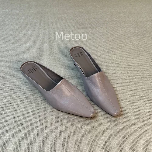 米兔Metoo软面一脚蹬粗跟穆勒鞋