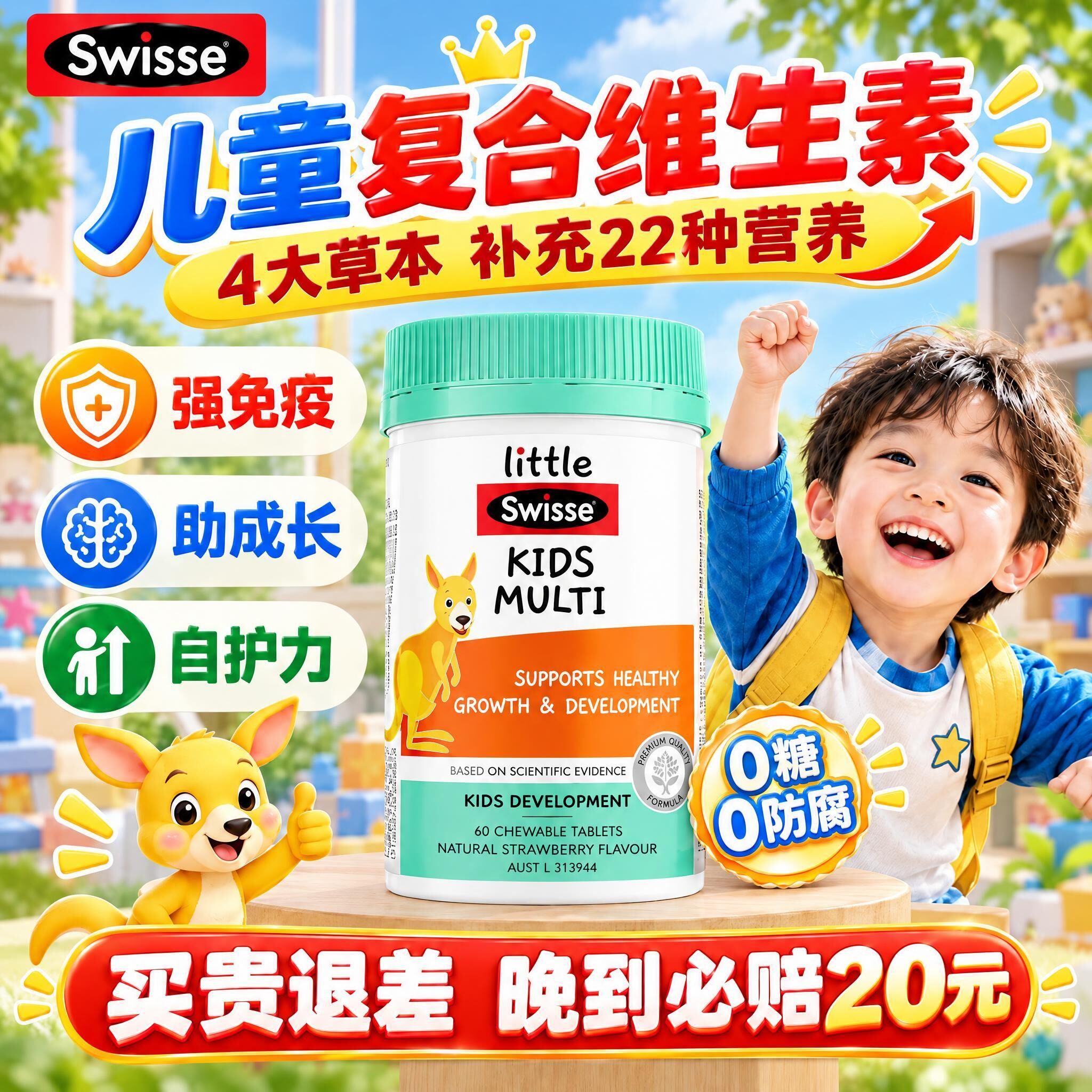 swisse斯维诗儿童复合维生素咀嚼片b族无糖VCVB免疫力旗舰店效期