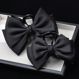 黑色蝴蝶结抓夹发饰在逃公主头发夹女后脑勺大号鲨鱼夹子头饰发卡