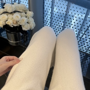 秋冬加绒加厚松紧腰抽绳垂感百搭加绒拖地阔腿针织裤 女长裤