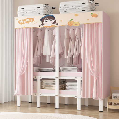 儿童简易衣柜家用卧室出租房用免安装加厚加粗全钢架女孩女童衣橱