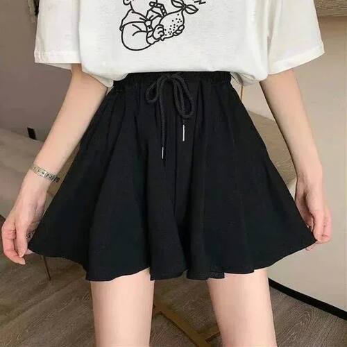 Ladies' high waist wide leg A-line shorts女士高腰阔腿A字短裤