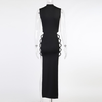 Black Sexy Backless Style Long Dress Girl性感露背气质长裙女