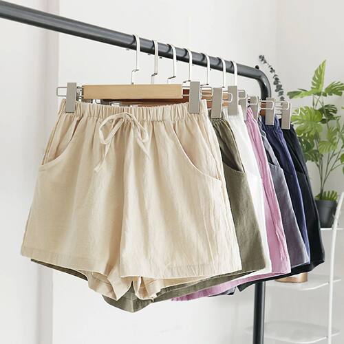 Women's high waisted linen plus size shorts 女士亚麻大码短裤