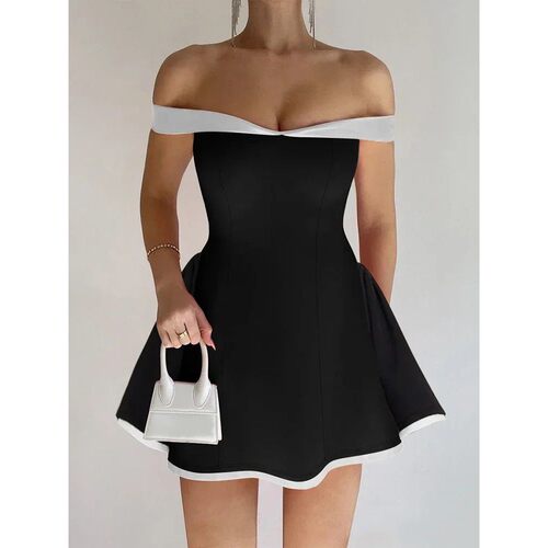Women's high waisted pullover one neck dress高腰套头连衣裙女