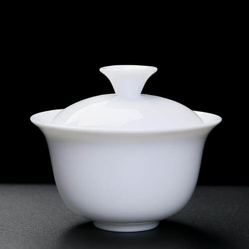 白瓷盖碗家用不烫手泡茶碗羊脂玉瓷三才盖碗茶叶店审评可印刷logo