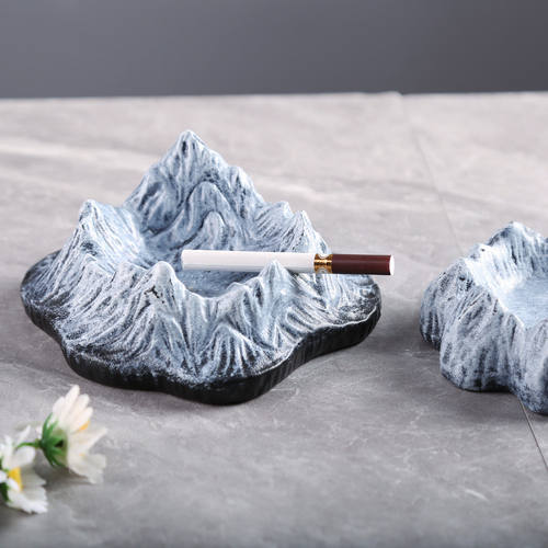 创意陶瓷烟灰缸家用客厅摆件防飞灰雪山烟灰缸小众轻奢级感送礼