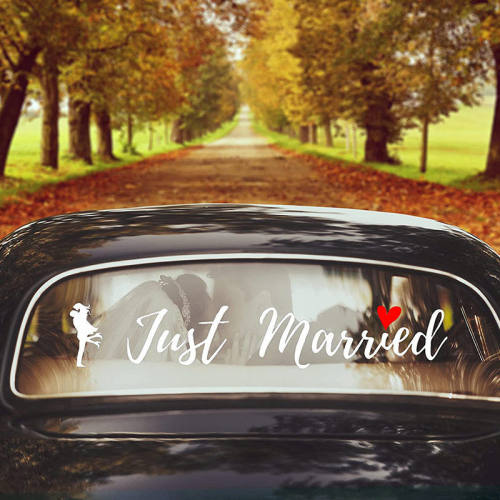 亚马逊跨境装饰结婚用品拉旗车牌窗户玻璃贴just married车身磁贴