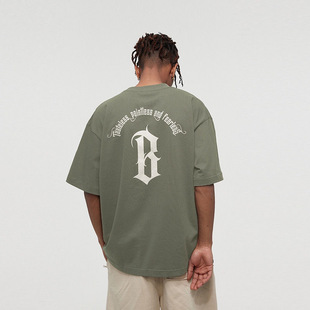 BONELESS基础字体LOGO短袖上衣美式高街潮牌圆弧胶印T恤夏季男女